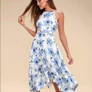 Lulus White & Blue Floral Dress